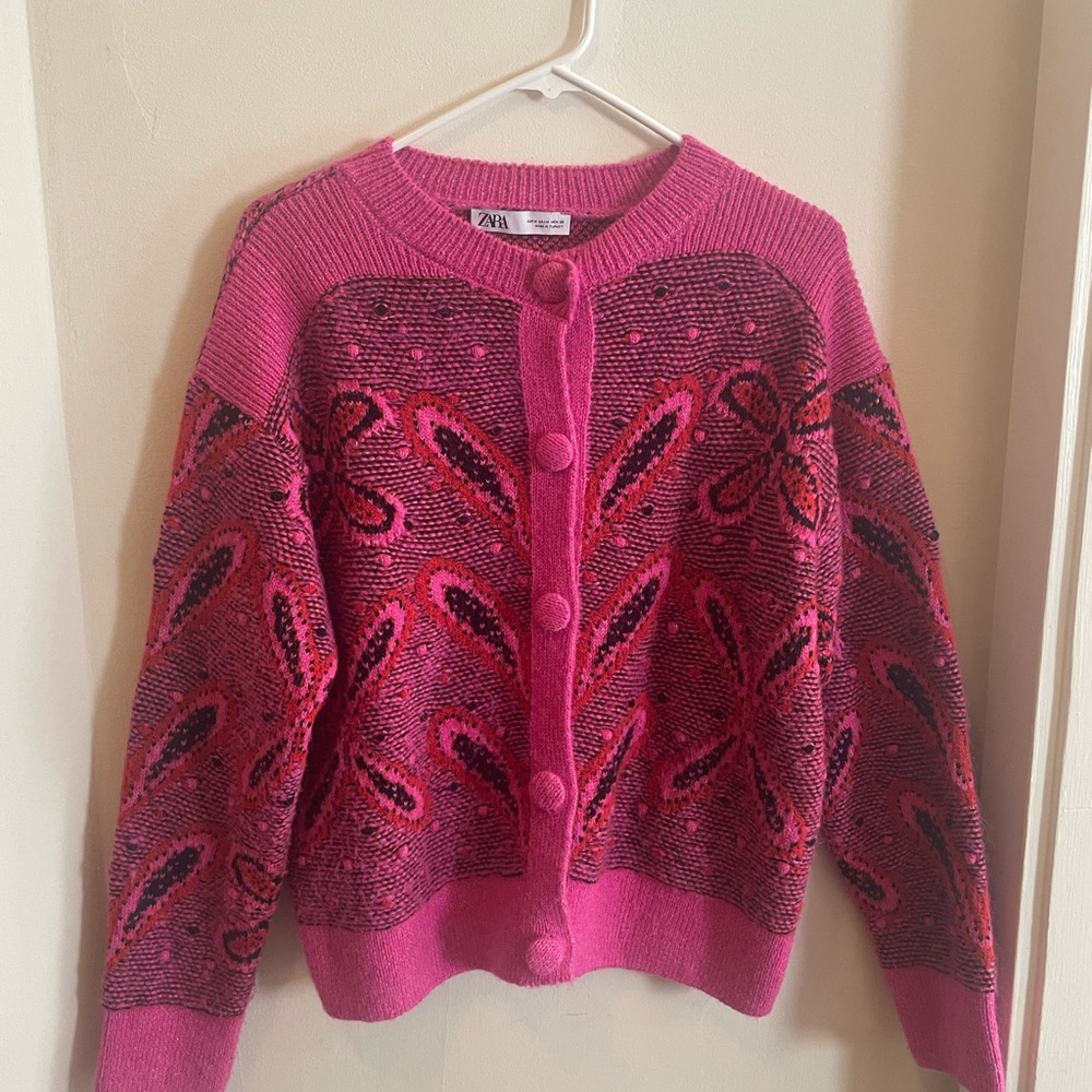 Zara Vibrant Pink Floral Cardigan - Picture 1 of 3